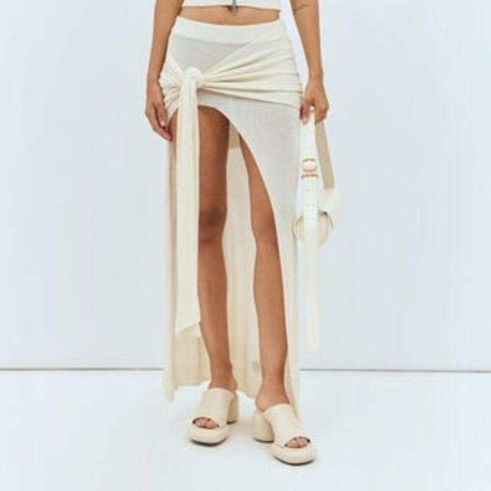 Aya Muse Orcus Skirt in White draped knit beach swim bikini coverup resort